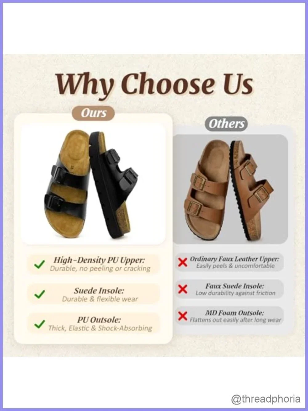 Genuine Leather Womens Sandals Arch Support Slides Adjustable Buckle Platform